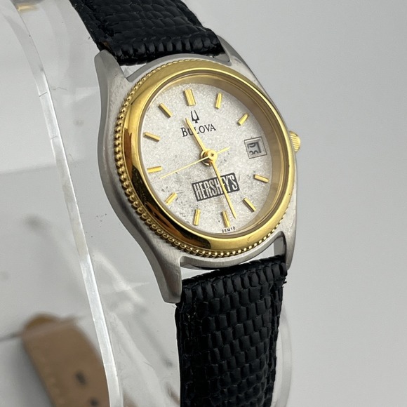 Bulova Hersey's Watch‎ Women 25mm Case Black Leather Band- New Battery - Picture 2 of 9